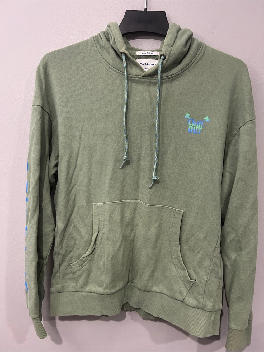 Jack & Jones Olive Green Crewneck Hoodie with Blue Logo